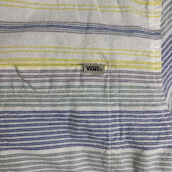 Vans Button Up Linen Shirt Mens Large Striped Skater Preppy Classic Elevated - Picture 4 of 13
